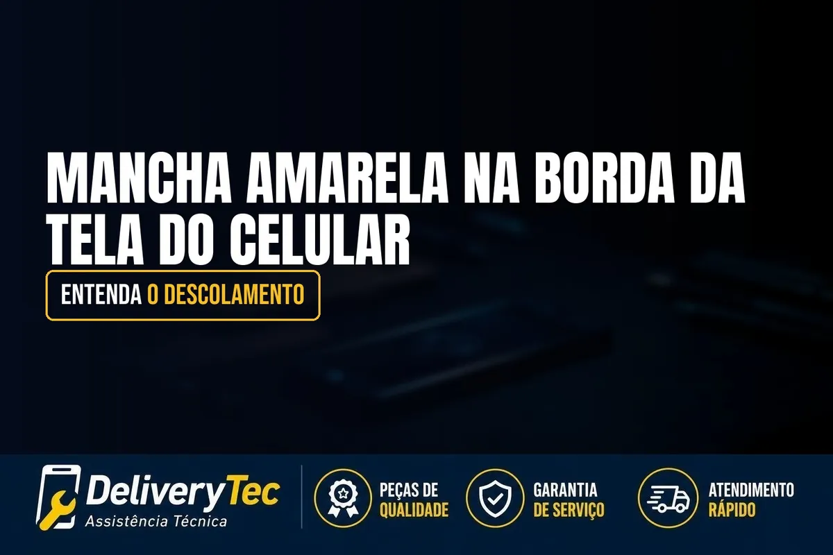 Mancha Amarela na Borda da Tela do Celular? Entenda o Descolamento — ilustração do artigo da Delivery Tec, assistência técnica de celular em São José do Rio Preto