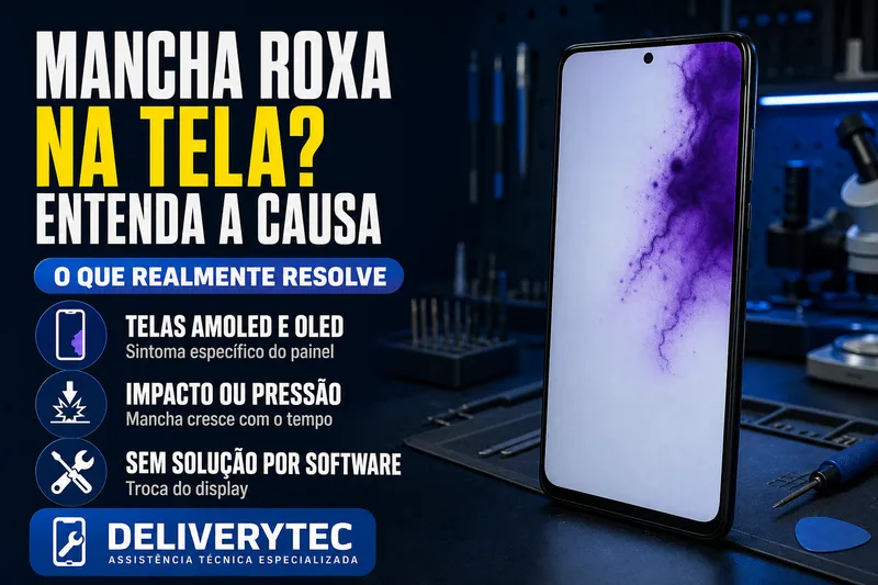 Mancha Roxa na Tela do Celular? Entenda a Causa — ilustração do artigo da Delivery Tec, assistência técnica de celular em São José do Rio Preto