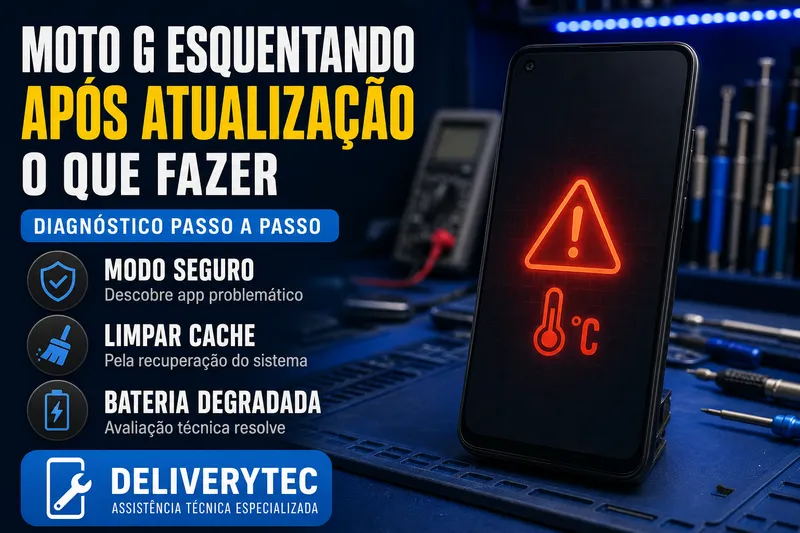 Moto G Esquentando, Travando ou com Bateria Ruim Após Atualização? Veja o Passo a Passo — ilustração do artigo da Delivery Tec, assistência técnica de celular em São José do Rio Preto
