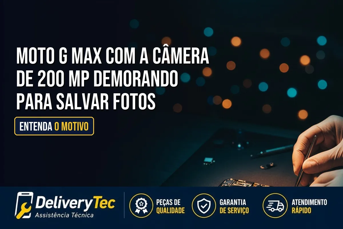 Moto G Max com a Câmera de 200 MP Demorando para Salvar Fotos? Entenda — ilustração do artigo da Delivery Tec, assistência técnica de celular em São José do Rio Preto