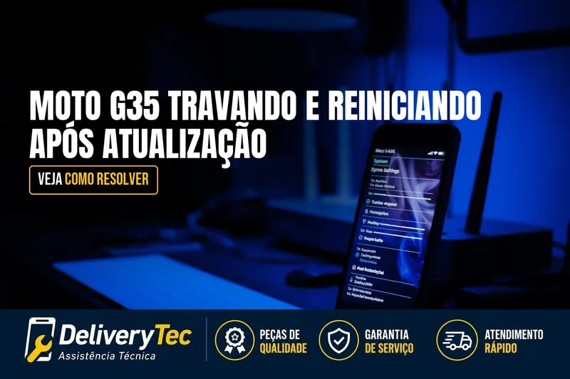Moto G35 Travando e Reiniciando Após Atualização? Como Resolver — ilustração do artigo da Delivery Tec, assistência técnica de celular em São José do Rio Preto