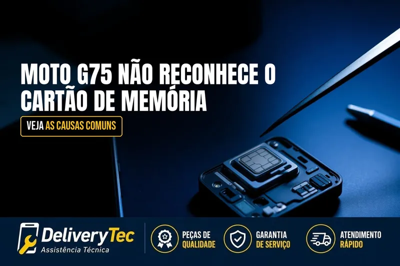 Moto G75 Não Reconhece o Cartão de Memória? Causas Comuns — ilustração do artigo da Delivery Tec, assistência técnica de celular em São José do Rio Preto