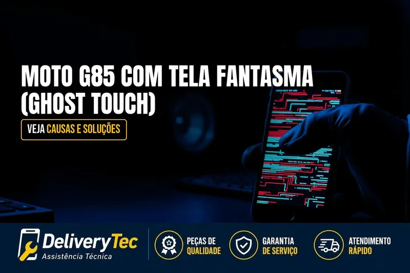 Moto G85 com Tela Fantasma (Ghost Touch)? Veja Causas e Soluções — ilustração do artigo da Delivery Tec, assistência técnica de celular em São José do Rio Preto