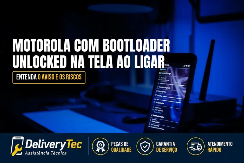 Motorola com "Bootloader Unlocked" na Tela ao Ligar? Entenda o Aviso — ilustração do artigo da Delivery Tec, assistência técnica de celular em São José do Rio Preto