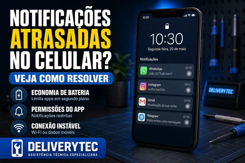 Notificações do Celular Chegando Atrasadas? Veja Como Resolver — ilustração do artigo da Delivery Tec, assistência técnica de celular em São José do Rio Preto