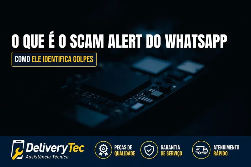 O que é o Scam Alert do WhatsApp e Como Ele Identifica Golpes — ilustração do artigo da Delivery Tec, assistência técnica de celular em São José do Rio Preto