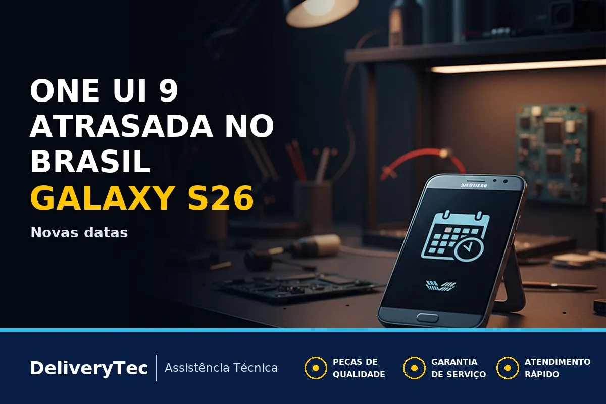 One UI 9 Atrasada no Brasil? Veja Quando o Galaxy S26 Recebe a Atualização — ilustração do artigo da Delivery Tec, assistência técnica de celular em São José do Rio Preto