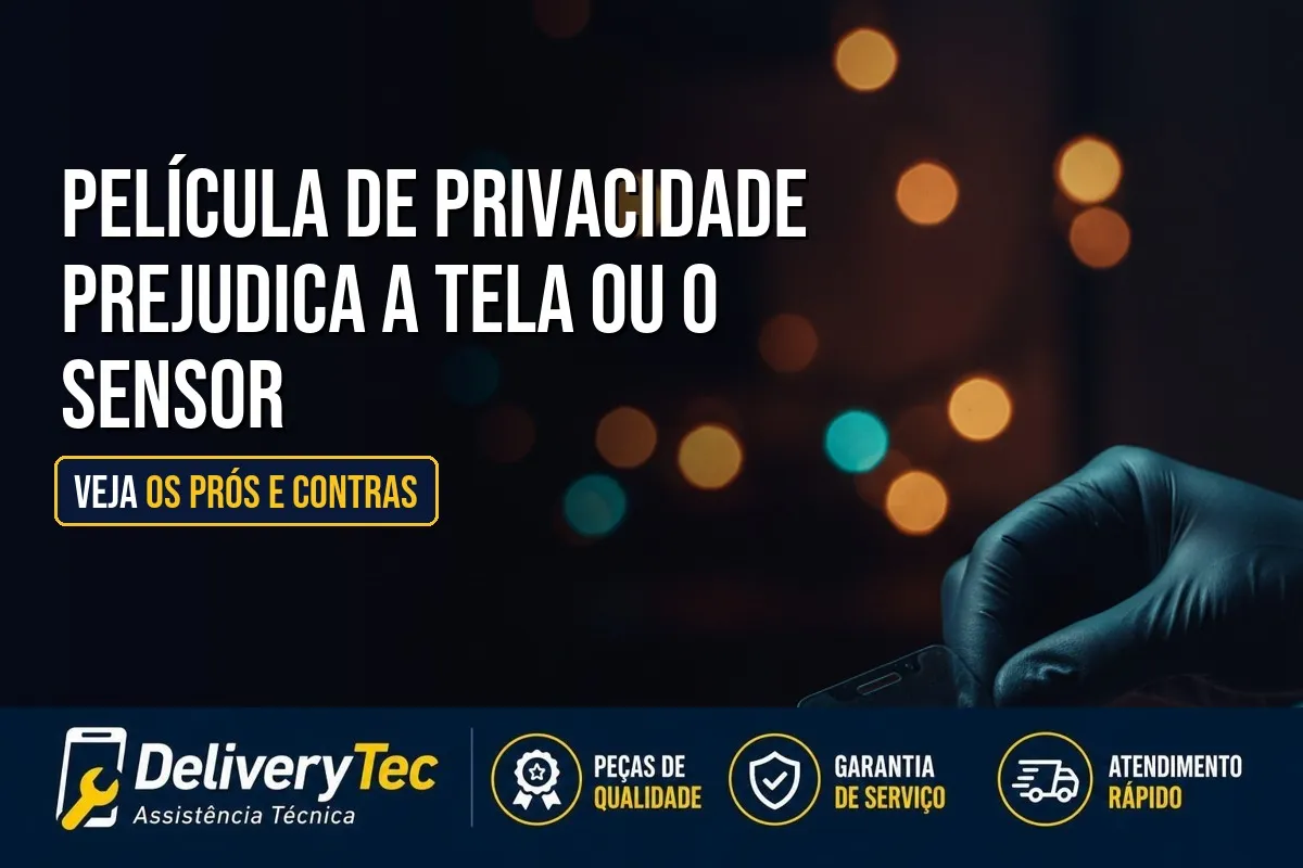 Película de Privacidade Prejudica a Tela ou o Sensor? Veja os Prós e Contras — ilustração do artigo da Delivery Tec, assistência técnica de celular em São José do Rio Preto