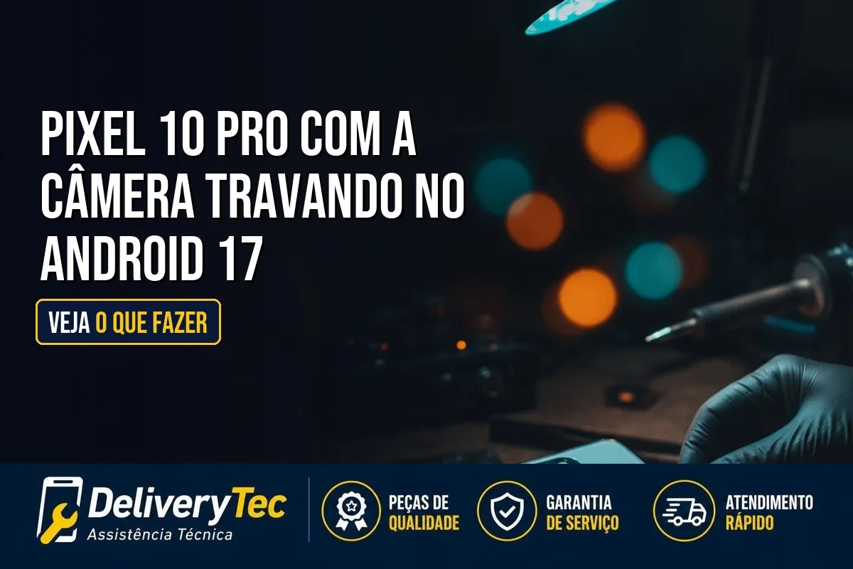 Pixel 10 Pro com a Câmera Travando no Android 17? Veja o que Fazer — ilustração do artigo da Delivery Tec, assistência técnica de celular em São José do Rio Preto