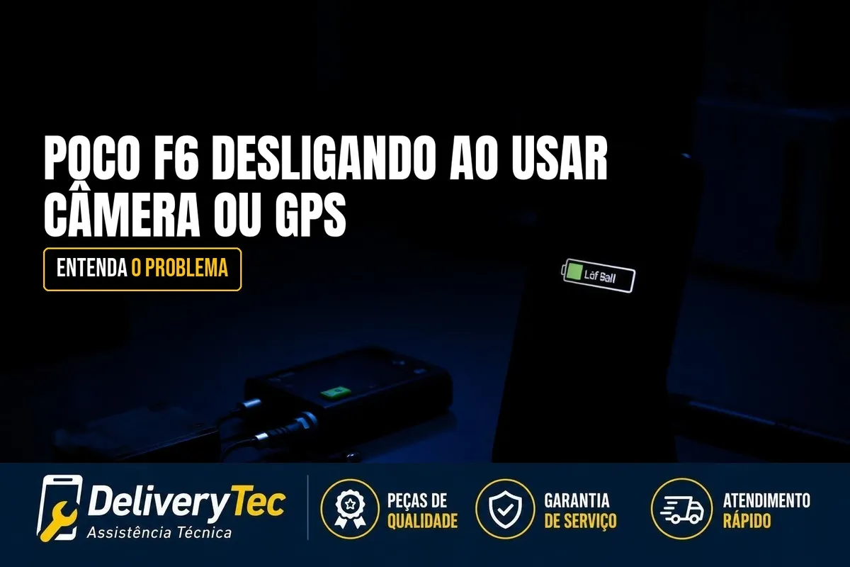 Poco F6 Desligando ao Usar Câmera ou GPS? Entenda o Problema — ilustração do artigo da Delivery Tec, assistência técnica de celular em São José do Rio Preto
