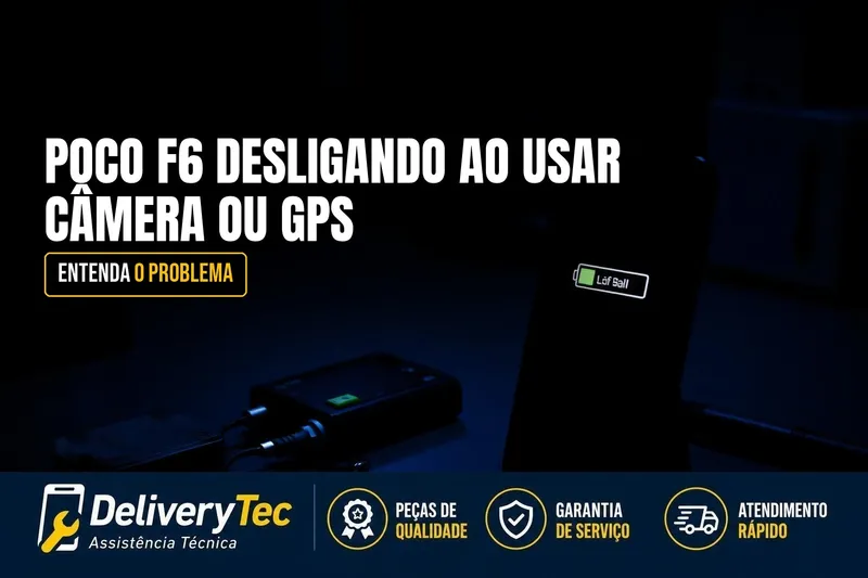 Poco F6 Desligando ao Usar Câmera ou GPS? Entenda o Problema — ilustração do artigo da Delivery Tec, assistência técnica de celular em São José do Rio Preto