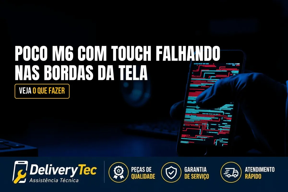 Poco M6 com Touch Falhando nas Bordas da Tela? O que Fazer — ilustração do artigo da Delivery Tec, assistência técnica de celular em São José do Rio Preto