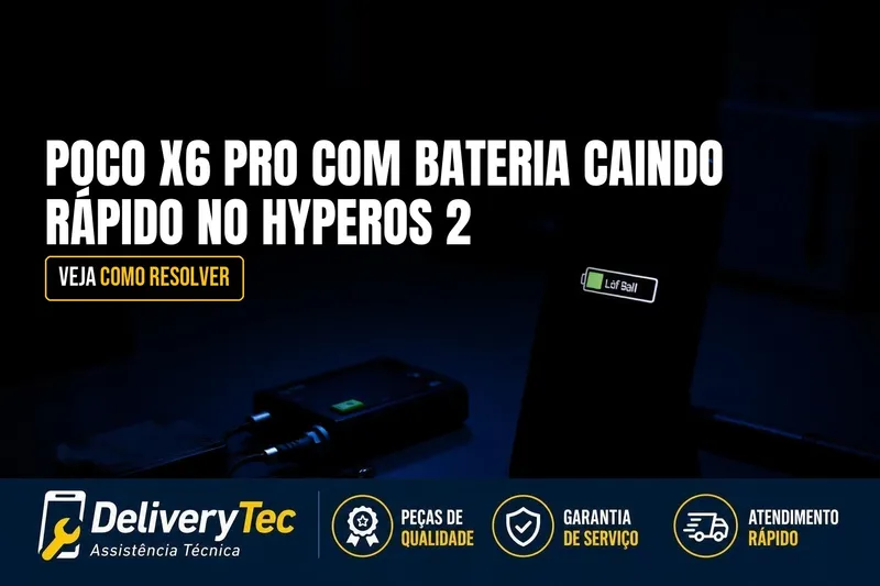 Poco X6 Pro com Bateria Caindo Rápido no HyperOS 2? Como Resolver — ilustração do artigo da Delivery Tec, assistência técnica de celular em São José do Rio Preto