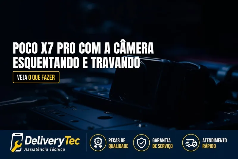 Poco X7 Pro com a Câmera Esquentando e Travando o Aparelho? Veja o que Fazer — ilustração do artigo da Delivery Tec, assistência técnica de celular em São José do Rio Preto