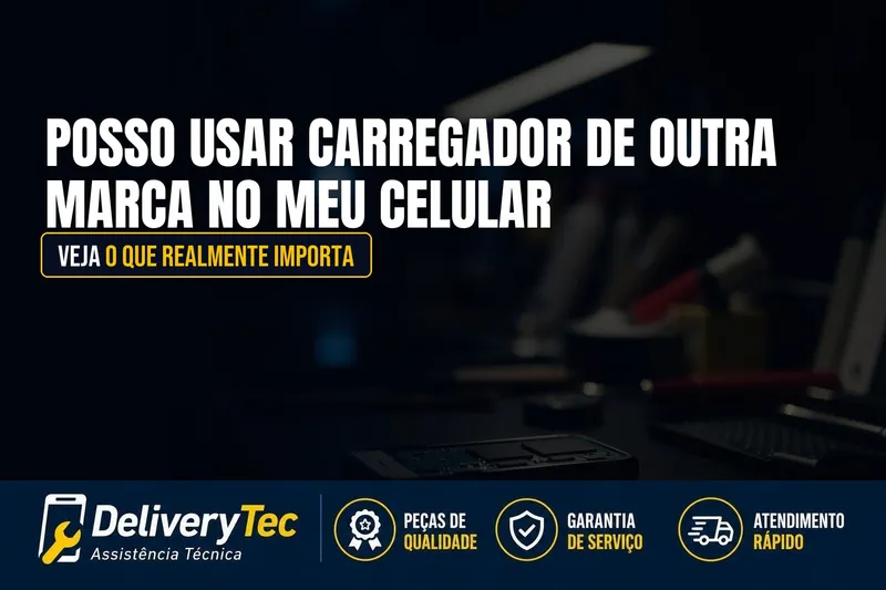 Posso Usar Carregador de Outra Marca no Meu Celular? Veja o que Realmente Importa — ilustração do artigo da Delivery Tec, assistência técnica de celular em São José do Rio Preto