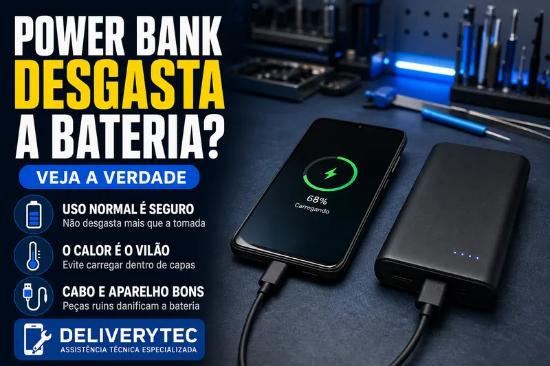 Power Bank Desgasta a Bateria do Celular? Veja a Verdade — ilustração do artigo da Delivery Tec, assistência técnica de celular em São José do Rio Preto