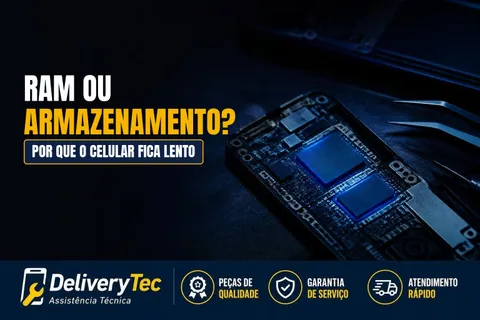 RAM ou Armazenamento: Qual é a Diferença e o que Fazer Quando o Celular Fica Lento — ilustração do artigo da Delivery Tec, assistência técnica de celular em São José do Rio Preto