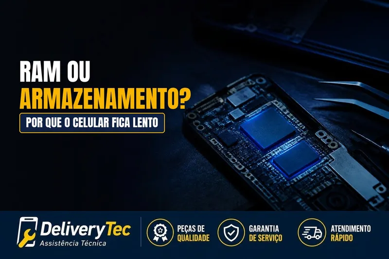 RAM ou Armazenamento: Qual é a Diferença e o que Fazer Quando o Celular Fica Lento — ilustração do artigo da Delivery Tec, assistência técnica de celular em São José do Rio Preto
