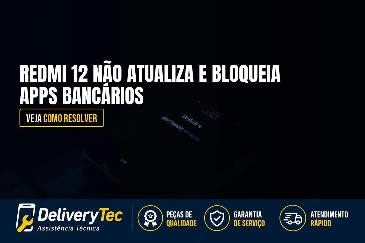 Redmi 12 Não Atualiza e Bloqueia Acesso a Apps Bancários e Gov.br? Veja Como Resolver — ilustração do artigo da Delivery Tec, assistência técnica de celular em São José do Rio Preto