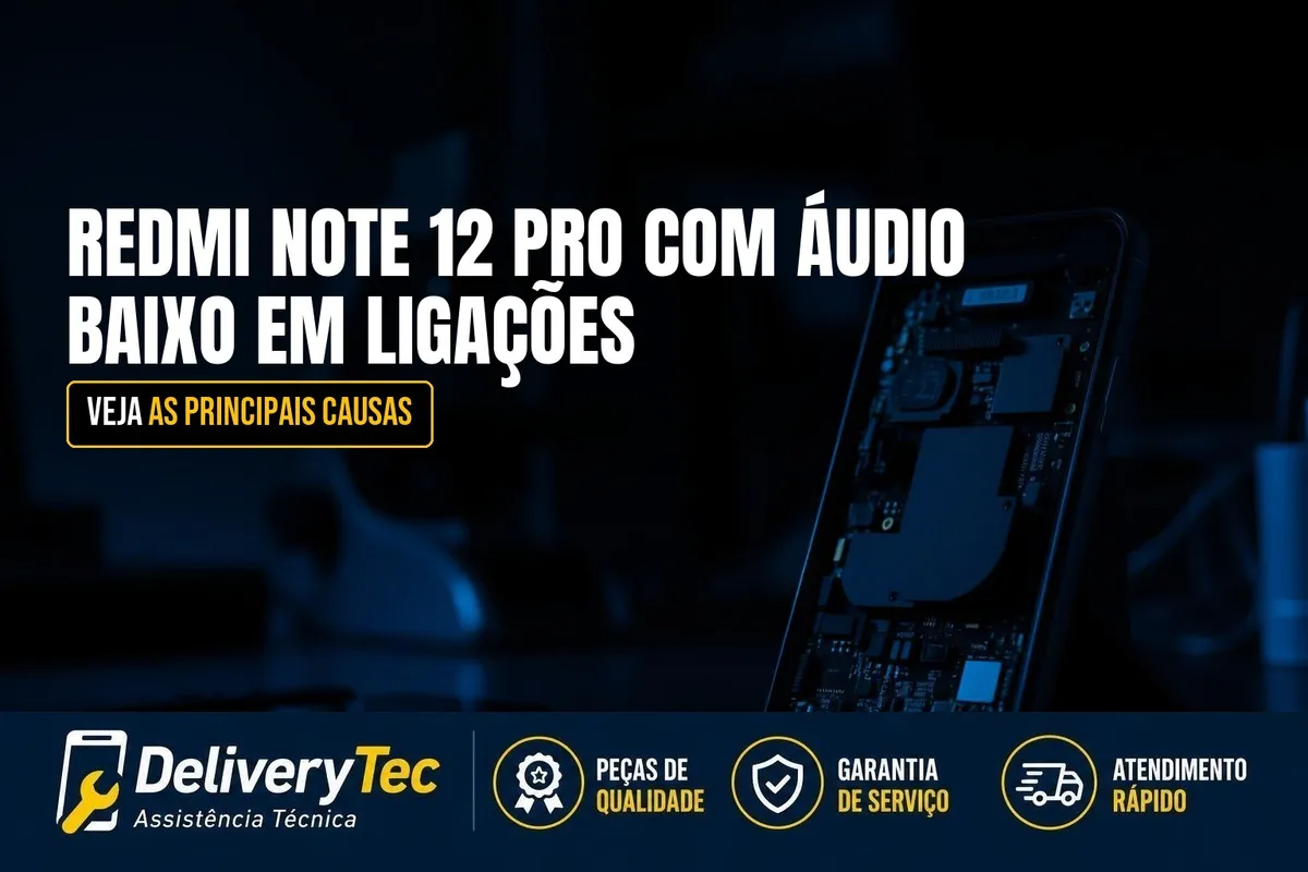 Redmi Note 12 Pro com Áudio Baixo em Ligações? Principais Causas — ilustração do artigo da Delivery Tec, assistência técnica de celular em São José do Rio Preto