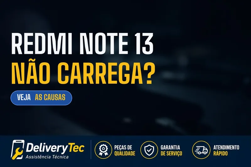 Redmi Note 13 não carrega? Descubra as principais causas e como resolver — ilustração do artigo da Delivery Tec, assistência técnica de celular em São José do Rio Preto