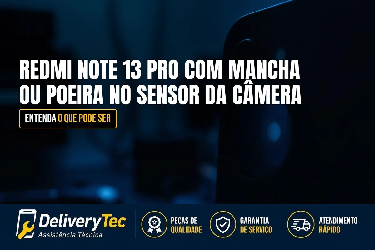 Redmi Note 13 Pro com Mancha ou Poeira no Sensor da Câmera? Entenda — ilustração do artigo da Delivery Tec, assistência técnica de celular em São José do Rio Preto