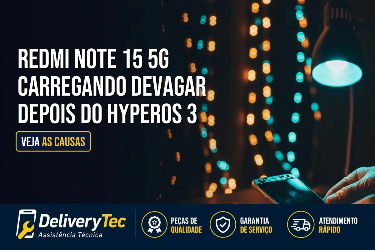 Redmi Note 15 5G Carregando Devagar Depois do HyperOS 3? Veja as Causas — ilustração do artigo da Delivery Tec, assistência técnica de celular em São José do Rio Preto