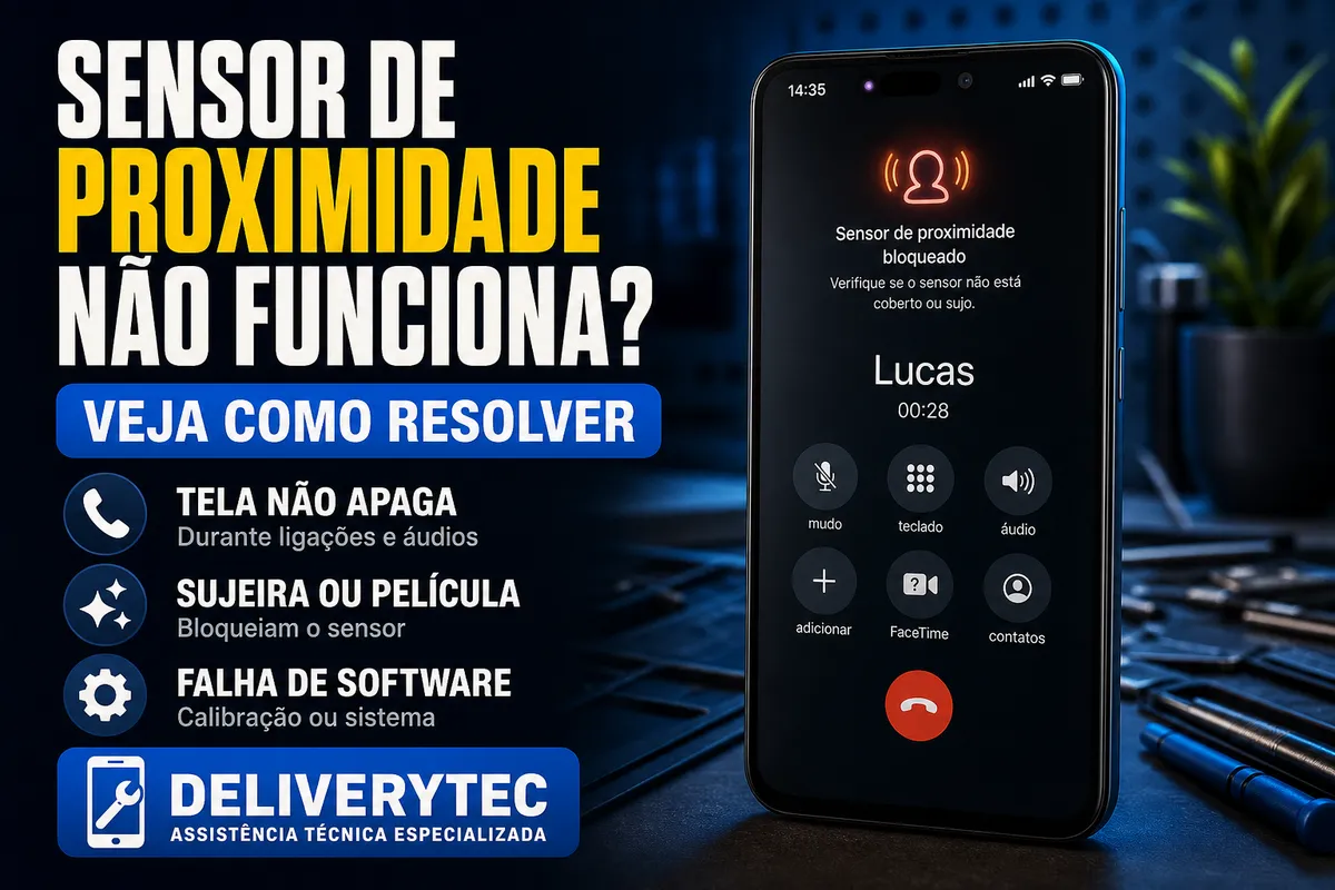 Sensor de proximidade do celular não funciona? Veja como resolver — ilustração do artigo da Delivery Tec, assistência técnica de celular em São José do Rio Preto
