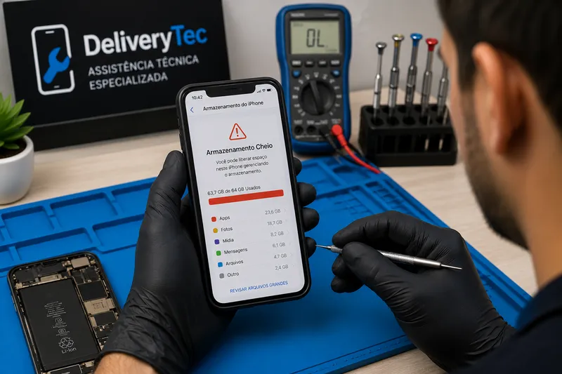 Seu celular está sem espaço? Aprenda a liberar armazenamento sem perder seus arquivos — ilustração do artigo da Delivery Tec, assistência técnica de celular em São José do Rio Preto