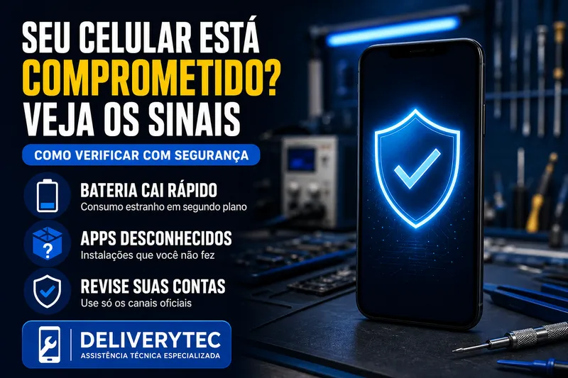 Sinais de que seu Celular Pode Estar Comprometido (e o que Fazer) — ilustração do artigo da Delivery Tec, assistência técnica de celular em São José do Rio Preto