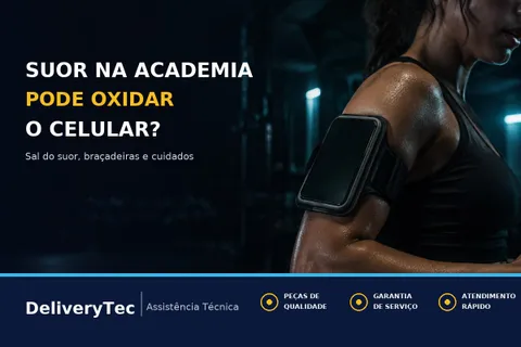 Suor e Umidade na Academia ou Corrida Podem Oxidar o Celular — ilustração do artigo da Delivery Tec, assistência técnica de celular em São José do Rio Preto