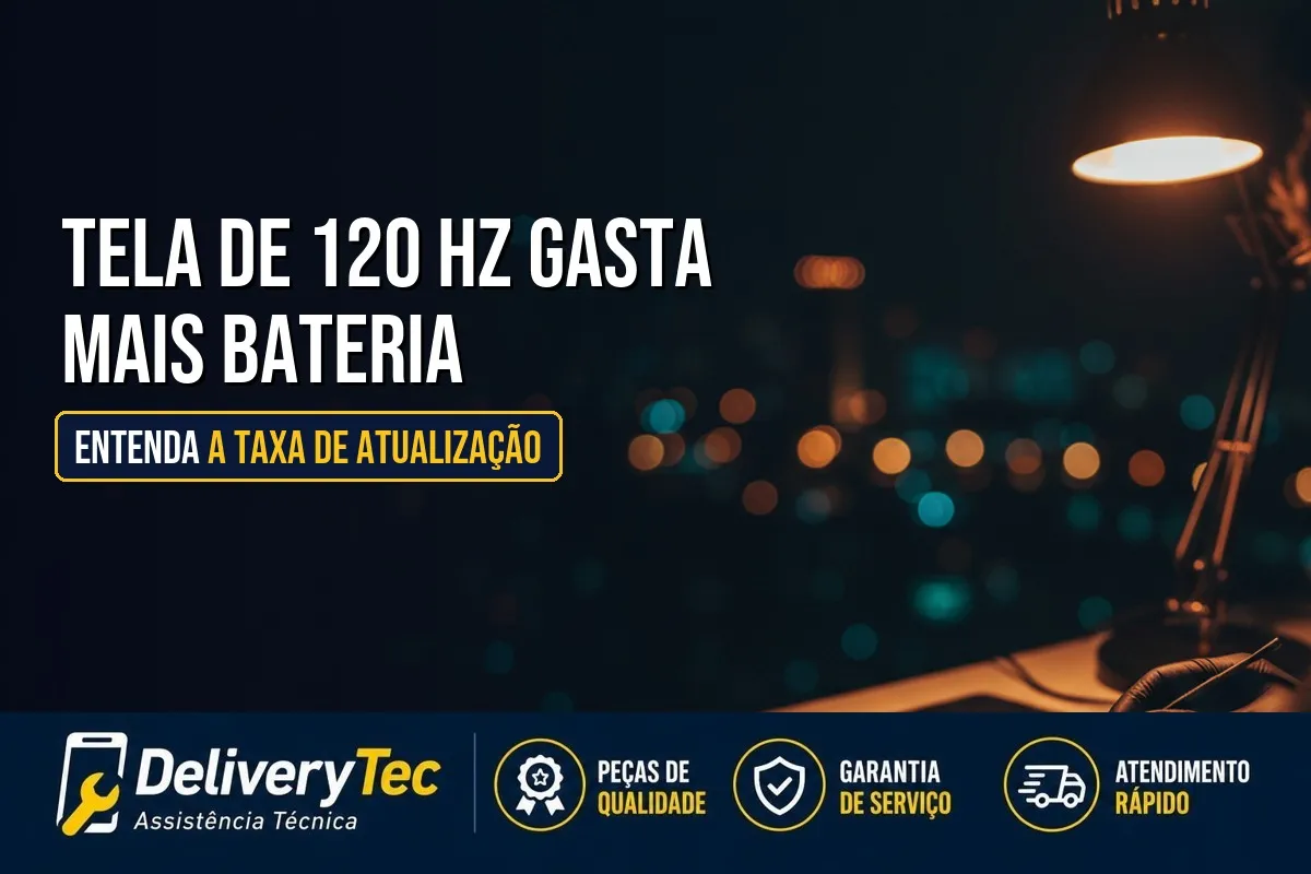 Tela de 120 Hz Gasta Mais Bateria? Entenda a Taxa de Atualização — ilustração do artigo da Delivery Tec, assistência técnica de celular em São José do Rio Preto