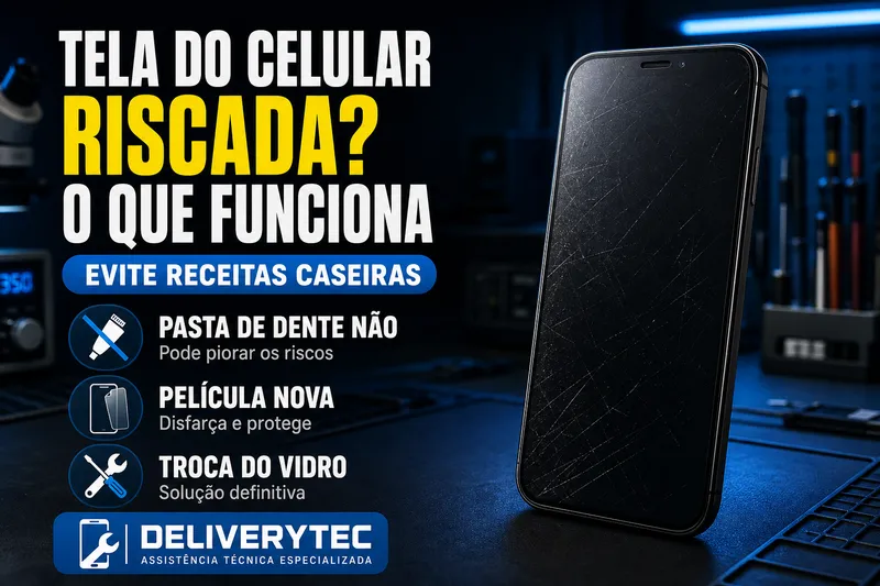 Tela do Celular Riscada? Veja o que Realmente Funciona — ilustração do artigo da Delivery Tec, assistência técnica de celular em São José do Rio Preto