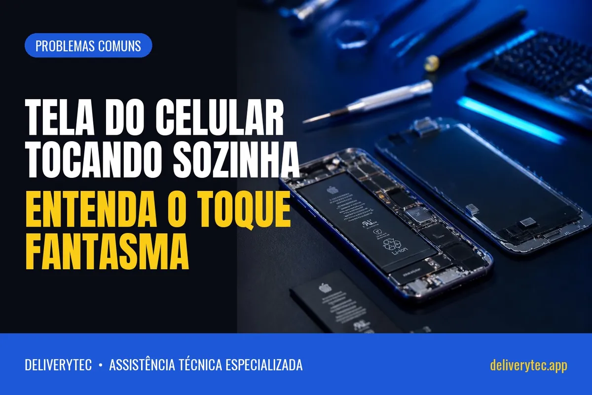 Tela do Celular Tocando Sozinha? Entenda o Toque Fantasma — ilustração do artigo da Delivery Tec, assistência técnica de celular em São José do Rio Preto