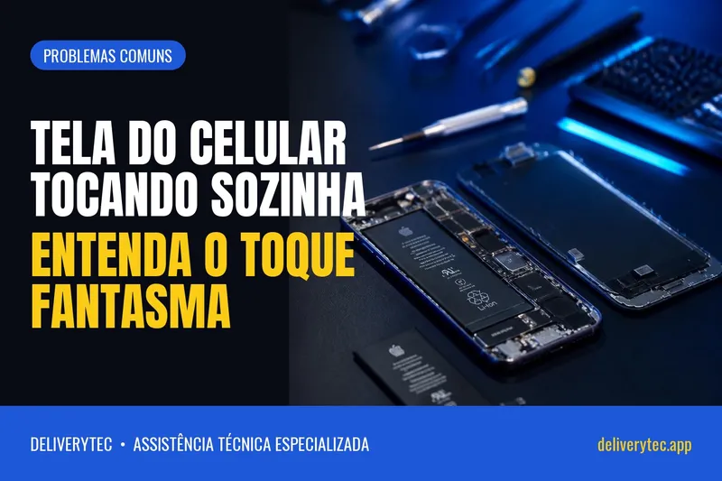 Tela do Celular Tocando Sozinha? Entenda o Toque Fantasma — ilustração do artigo da Delivery Tec, assistência técnica de celular em São José do Rio Preto