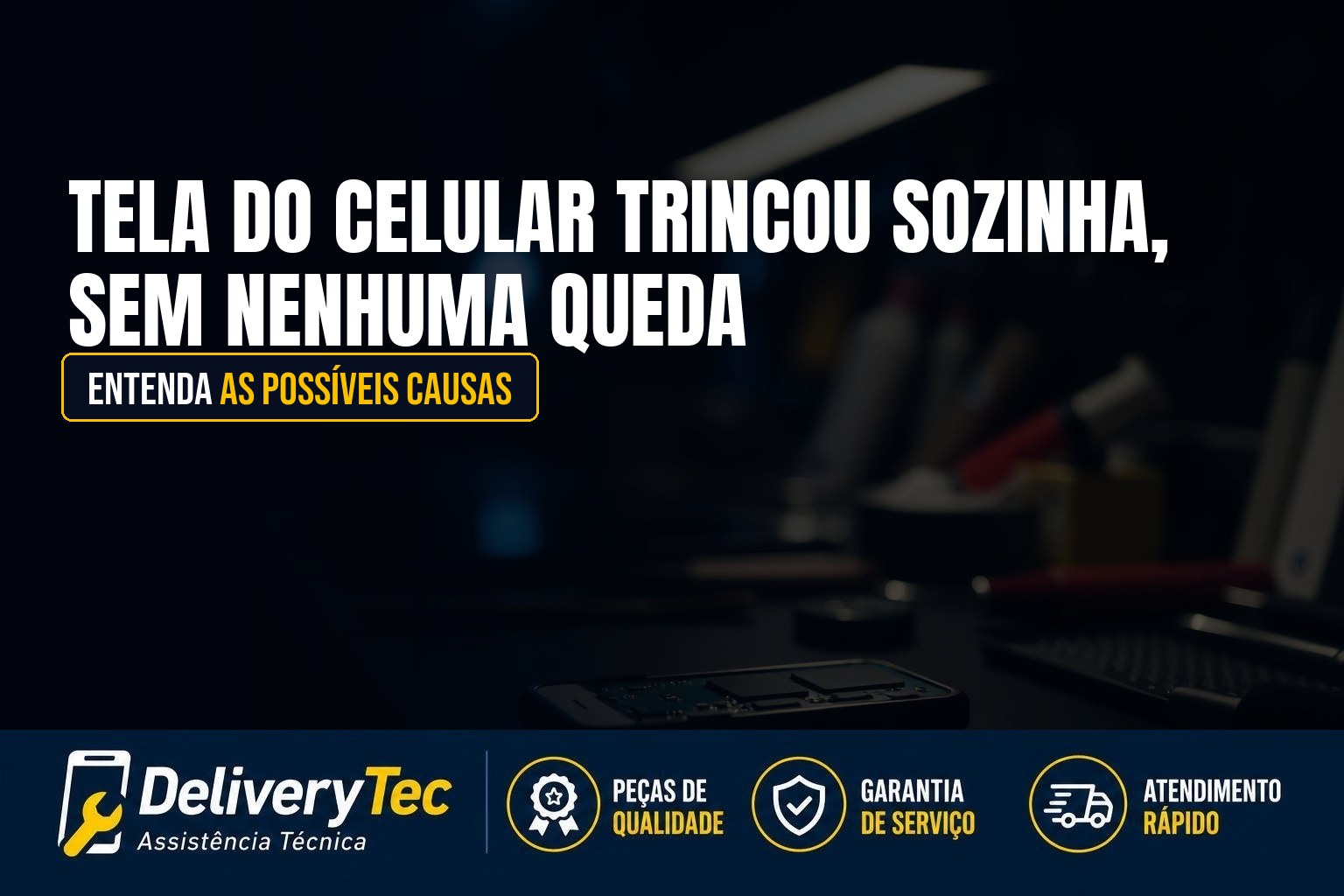 Tela do Celular Trincou Sozinha, Sem Nenhuma Queda? Entenda as Possíveis Causas — ilustração do artigo da Delivery Tec, assistência técnica de celular em São José do Rio Preto