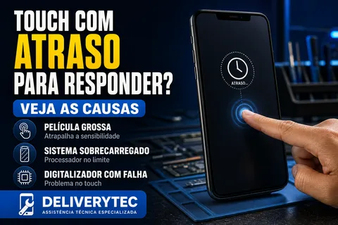 Touch do Celular com Atraso para Responder? Veja as Causas — ilustração do artigo da Delivery Tec, assistência técnica de celular em São José do Rio Preto
