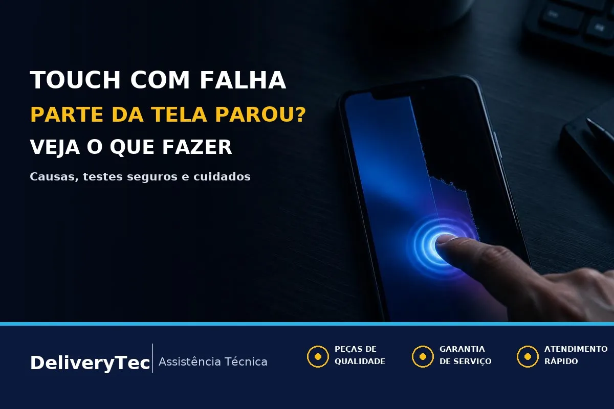 Touch não responde em parte da tela? O que pode ser e como resolver — ilustração do artigo da Delivery Tec, assistência técnica de celular em São José do Rio Preto