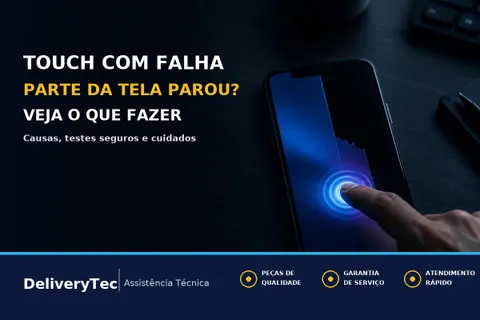 Touch não responde em parte da tela? O que pode ser e como resolver — ilustração do artigo da Delivery Tec, assistência técnica de celular em São José do Rio Preto