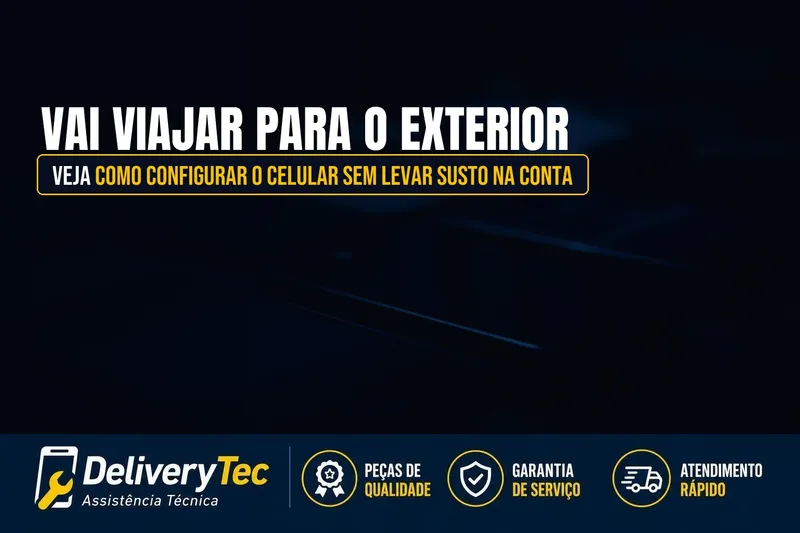 Vai Viajar para o Exterior? Veja Como Configurar o Celular Sem Levar Susto na Conta — ilustração do artigo da Delivery Tec, assistência técnica de celular em São José do Rio Preto