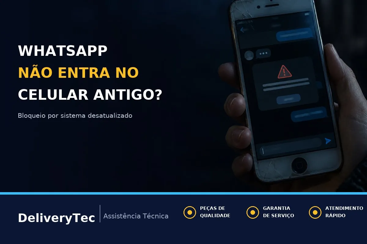 WhatsApp Não Entra Mais no Celular Antigo? Entenda o Bloqueio por Sistema Desatualizado — ilustração do artigo da Delivery Tec, assistência técnica de celular em São José do Rio Preto